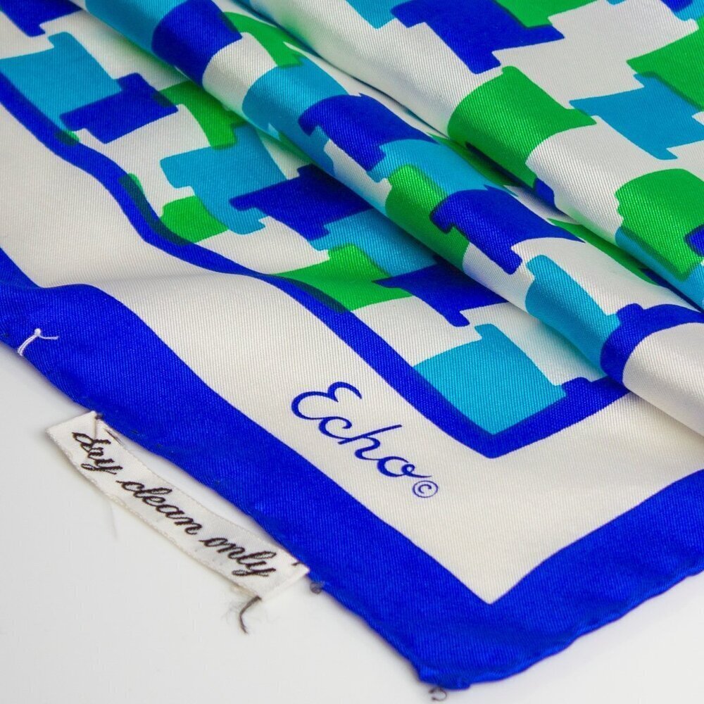 Echo Silk Scarf Square | Retro Style Bandana Scarf | Aqua Monochromatic - Picture 3 of 10